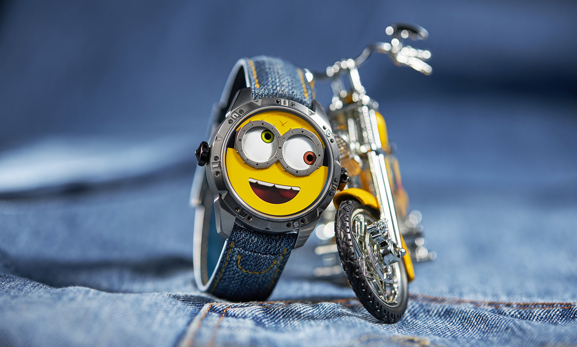 Minions watch with a toy motorcycle