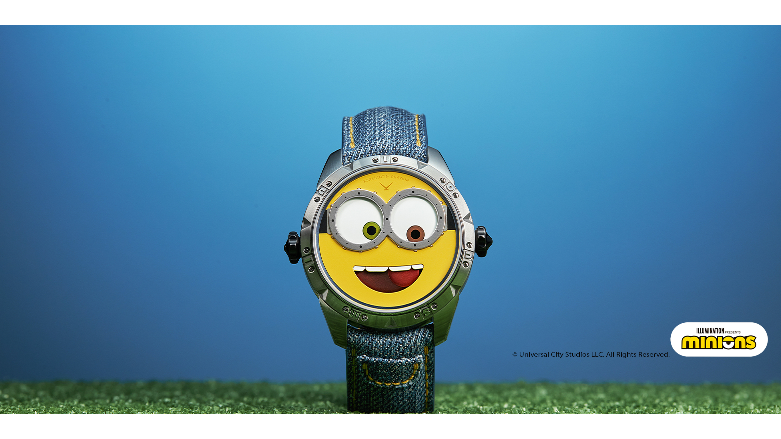 Minions watch stand on a green meadow