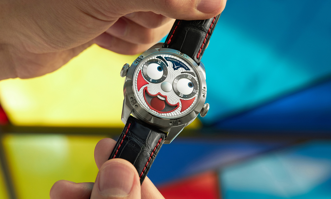 Grimaldi the Clown watch on a colorful background